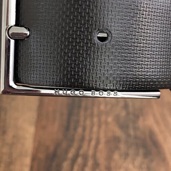 Hugo Boss Italian Leather Belt Printed Handmade in Italy Size 32 Black Gunmetal - Picture 5 of 16